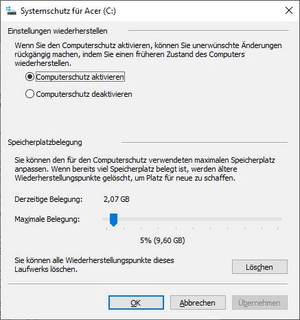 Computerschutz konfigurieren